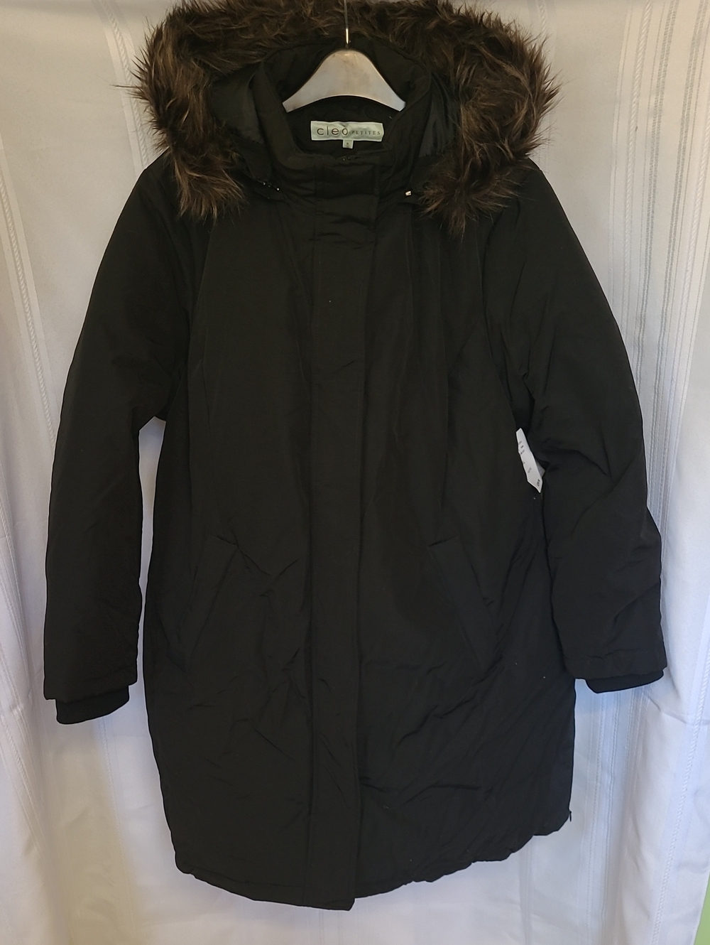 CLEO Black Hooded Puffer Coat with Faux-Fur Trim - XL Petite - NWT